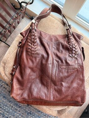 B. Makowsky Brown Leather Hobo Bag – Genuine Vintage Leather, Woven Detail
